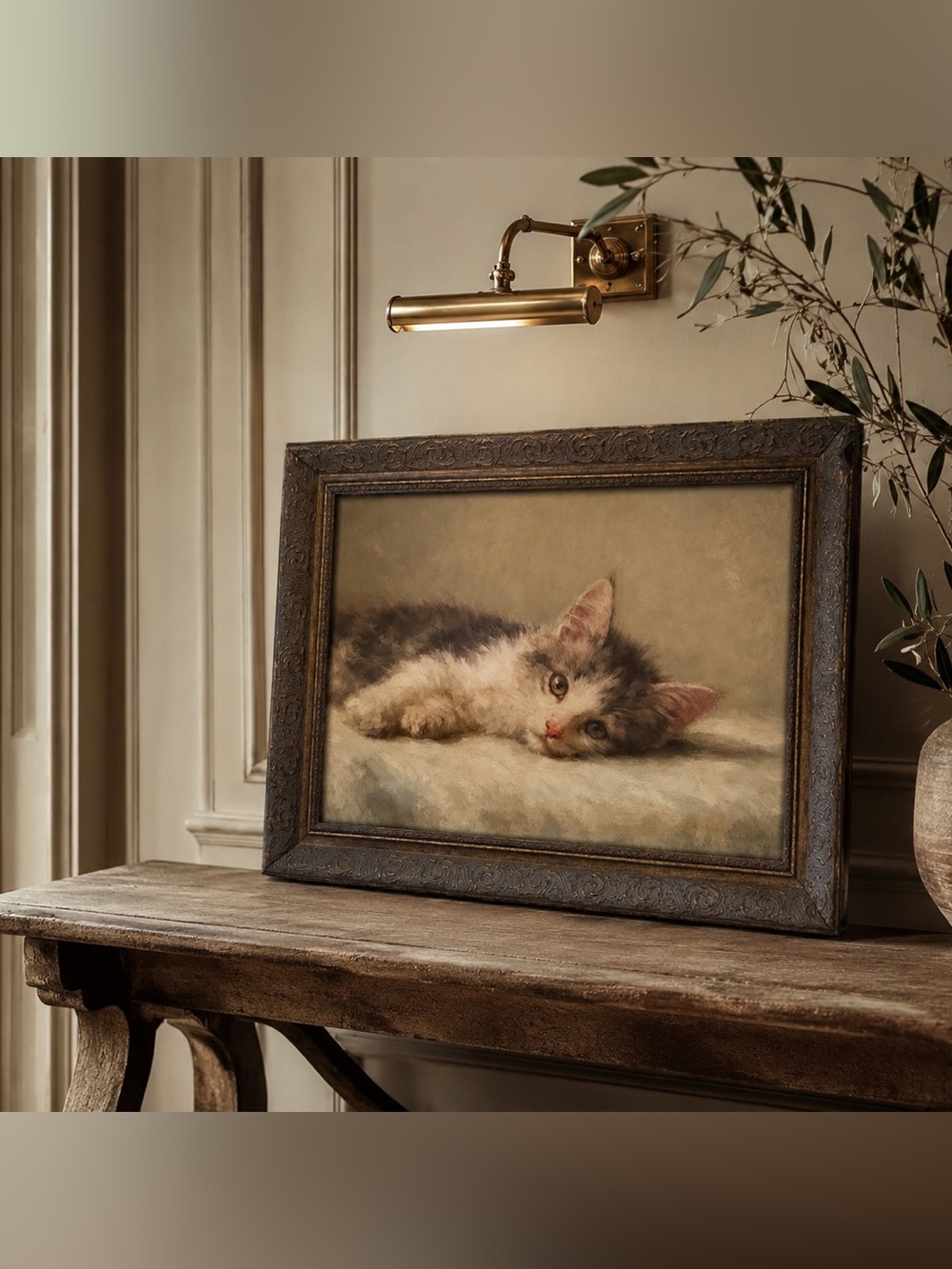 15x12 Cat Nap vintage inspired  art “lazy Sunday Cat beautiful frame print